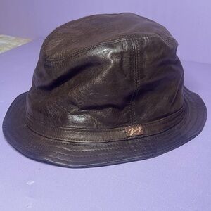 Bailey of Hollywood 1922 Poet Dark Brown Leather Bucket Hat Vintage Lined Cap